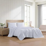 Tommy Hilfiger - Sheet Set, Cotton Percale Bedding with Matching Pillowcases, Crisp & Cool, Premium Quality Home Essentials (Monogram Stripe Blue, Full) Tommy Hilfiger