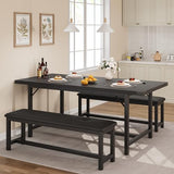 CABIHOME 3-Piece Dining Table Set for 4-6 People, 63" Large Extendable Kitchen Table Set with 2 Soft Benches, Easy Assembly, Space Saving for Small Space, Apartment, Black CABIHOME