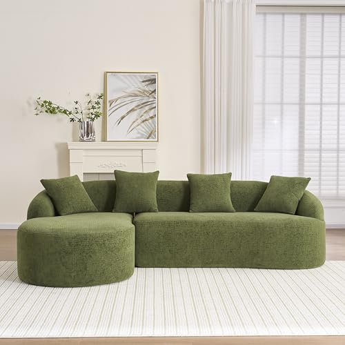 99" Oversized Curved Sectional Sofa with Chaise, Modern L-Shaped Chenille Cloud Couch, Extra Wide Deep Seat 4-Seater Couch with Pillows for Living Room, Apartment, or Home Theater, Green TTK