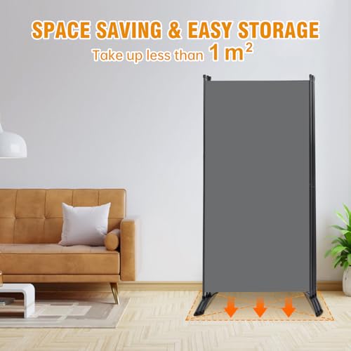 6 FT Tall Room Divider Screen Fabric Wall Divider with Metal Frame, 3 Panel Folding Privacy Screens, Portable Room Divider Panel, Freestanding Room Divider Partition for Office Bedroom Study, Grey CHOSENM