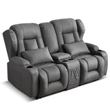 Loveseat Recliner Sofa,RV Wall Hugger Recliners for Small Spaces,Reclining Loveseat Sofa Recliner with Cup Holders/Lumbar Pillows,RV Furniture (Gray, Loveseat with Console)