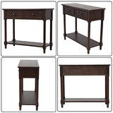 P PURLOVE Sofa Table Antique Style Wooden Console Table with 2 Drawers and Bottom Shelf (Dark Espresso) P PURLOVE