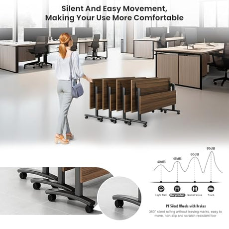Mobile Conference Table,Modular Meeting Seminar Table,Portable Rolling Conference Training Table with Silent wheels,Folding Flip Top Conference Room Tables for Office,Classroom,Meeting (8pcs, 47.2in) Relgix