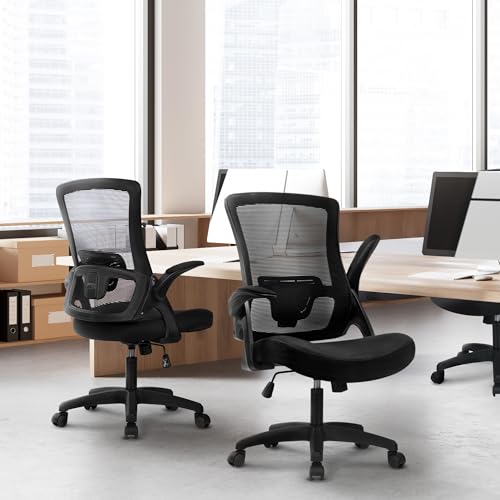 NEO Chair Office Desk Chair Computer High Back Mesh Gaming Seat with Ergonomic Adjustable Comfy Flip-up Armrests Lumbar Support Height for Home (Black) NEO CHAIR