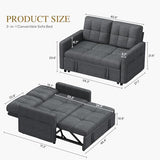 YITAHOME 55" Convertible Sofa Bed, 3-in-1 Sleeper Sofa with Iron Frame Pull-Out Bed, Linen Futon Couch with Reclining Backrest and Side Pocket, Modern Loveseat for Living Room Bedroom Apartment, Grey YITAHOME