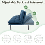 MUUEGM 71-Inch Futon Sofa Bed, Convertible Loveseat Sleeper | Modern Blue Linen Fabric | Adjustable Couch for Living Room & Small Spaces MUUEGM