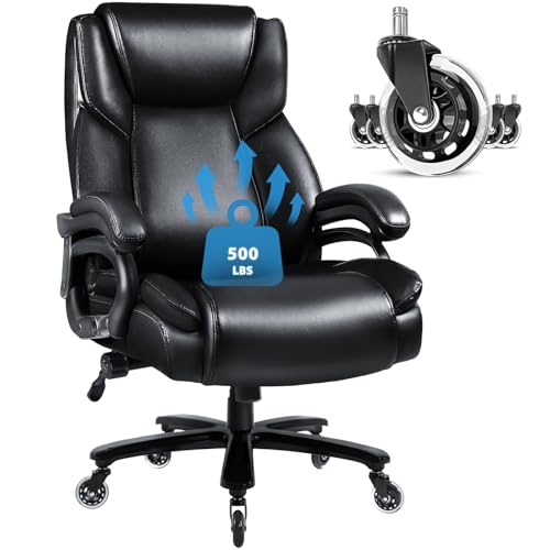 VITESSE 500lbs Heavy Duty Office Chair for Low Back Pain Relief, Big and Tall Office Chair with Ergonomic Lumbar Support, High Back Executive Chair with Quiet Rubber Wheel VITESSE