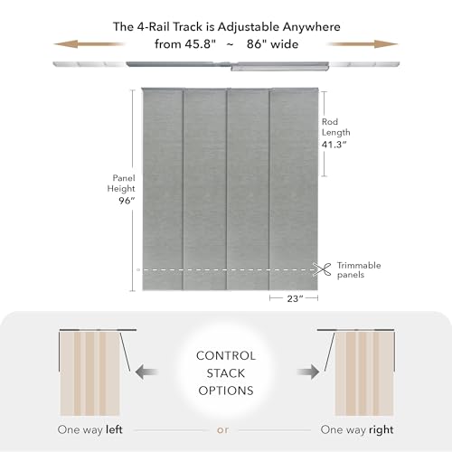 GoDear Design Adjustable Sliding Closet Door Blinds 45.8"- 86" W x 96" H, Extendable Panel Track Vertical Blinds for Sliding Doors, Shimmering Trimmable Fabric Panel Curtains, Semi-Sheer, Moonstone GoDear Design