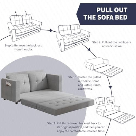 ZAFLY Modern 3-in-1 Convertible Sofa Bed, 84 Inch Tri-Fold Multi-Function Floor Sofa, Space-Saving Futon Couch Bed, Pull-Out Loveseat Sleeper, Ideal for Apartments, Dorms & Offices, Light Grey ZAFLY