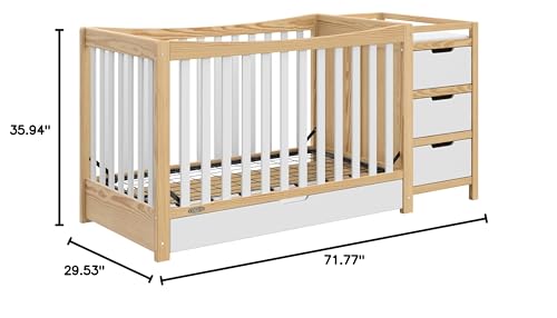 Graco Remi 4-In-1 Convertible Crib & Changer With Drawer (White & Natural) – GREENGUARD Gold Certified, Crib And Changing-Table Combo, Includes Changing Pad, Converts To Toddler Bed, Full-Size Bed Graco