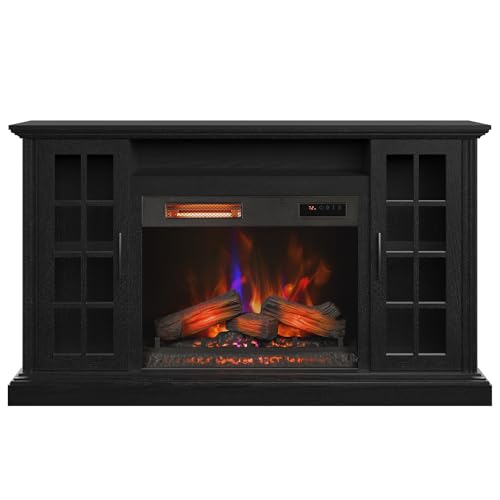 duraflame® Electric Fireplace Media Mantel for TVs up to 65 inches and Farmhouse Storage Cabinets, Black Embossed Ash Duraflame