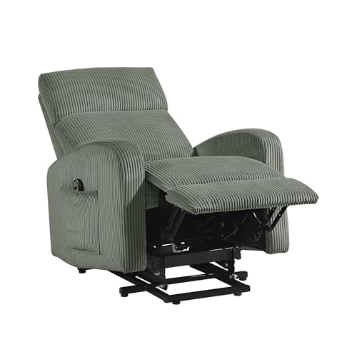 Lexicon Power Lift Recliner Chair for Elderly with Remote Control, Gentle Lift Motion, Side Pocket Armrest, Corduroy Upholstered Electric Recliner for Living Room/Bedroom, Easy Assembly, Green
