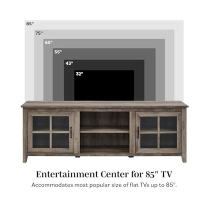 Walker Edison Portsmouth Classic 2 Glass Door TV Stand for TVs up to 80 Inches, 70 Inch, Grey Wash - WoodArtSupply