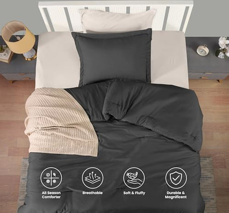 Twin Comforter Set 2 Piece Grey by Utopia Bedding, Comforters Twin Size, Bedding Comforters Sets, Down Alternative Soft Bed Set, 1 Comforter (64 x 88 inches) 1 Pillow Shams (20 x 26 inches)" Utopia Bedding