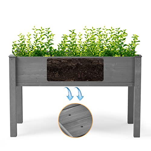 Raised Garden Bed with Legs, 48x24x30'', Outdoor Wood Elevated Planter Box, Grey Cedar, Thick Legs, w/Liner