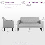 TYBOATLE 62" W Loveseat Sofa w/ 2 USB Charger Ports and 2 Cupholders, Mid-Century Modern Tufted Linen Fabric Small Love Seat Couches for Compact Living Room, Bedroom, Apartment, Dorm (Light Grey) TYBOATLE