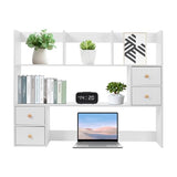 Desk Hutch, Desktop Hutch with 8 Shelves & 4 Drawers, Vanity Desk with Hutch Top Only, Extendable Small Desk Shelf for Top of Desk, Desktop Bookcase Bookshelf for Home Office Generic