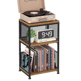 Simple Trending Record Player Stand, Turntable Stand with Vinyl Record Storage, 3 Tiers Side Table Hold Up to 100 Albums, Rustic Brown Simple Trending