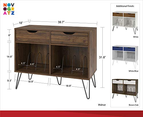 Novogratz Concord Turntable Stand with Drawers, Brown Oak Novogratz