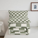 Erosebridal Plaid Comforter Set Twin Beige Sage Green Checkerboard Quilt Set Geometric Checkered Bedding Set for Kids Boys Girls, Aesthetic Grid Duvet Set Modern Room Decor 2 Pcs Erosebridal