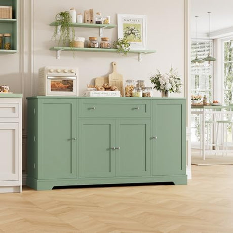HITHOS 54" Buffet Cabinet with Storage, Modern Kitchen Buffet Sideboard with Drawer, Wood Coffee Bar Station with Adjustable Shelves, Kitchen Storage Cabinet for Living Room, Green HITHOS