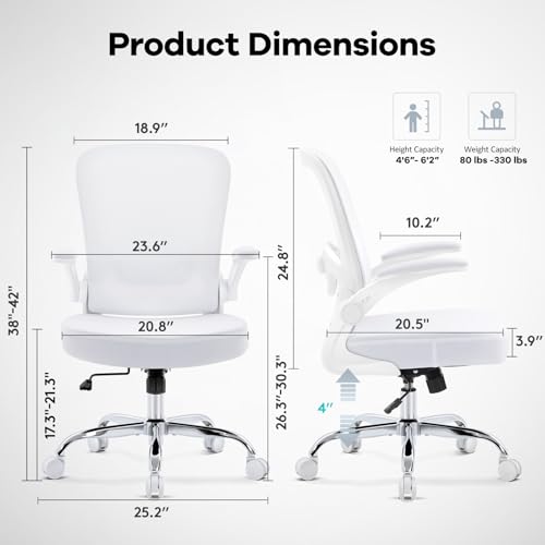 Morkprism Office Chair,Ergonomic Mesh Desk Chair with Adjustable Lumbar Support,Computer Chair with Flip-up Armrests, Rolling Executive Chairs, Home Office Chair(White) Morkprism