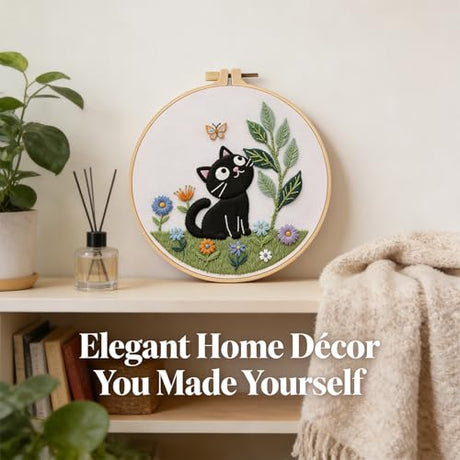 ZGEZGE Cat Embroidery Set – A Cute Black cat and Butterfly Pastoral Style DIY Embroidery Beginner Set Suitable for Both Beginners and Adults. Perfect for Handmade Gifts and Home décor. ZGEZGE
