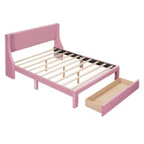 Anwick Queen Size Storage Bed Frame Velvet Upholstered Platform Bed with a Big Drawer, Upholstered Bed Frame with Strong Wooden Slats, No Box Spring Needed, Easy Assembly (Pink, Queen) Anwick