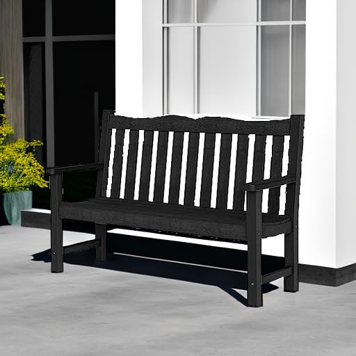Stoog Outdoor Bench, 2-Person Garden Benches for Outdoors, All-Weather HIPS Garden Bench with 800 lbs Weight Capacity, Never Rot or Fade, for Garden, Porch, Backyard and Park, Black Stoog