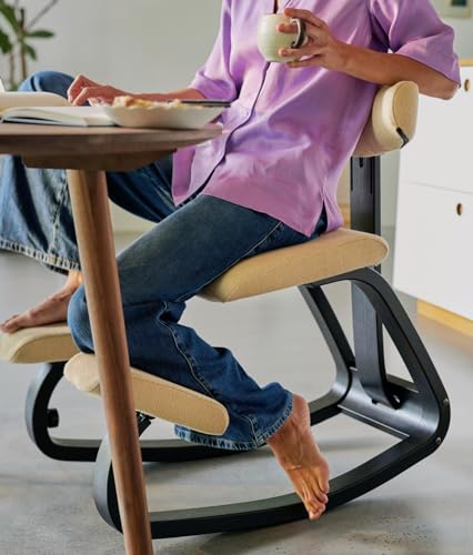 Varier ThatSit Balans Adjustable Ergonomic Kneeling Chair with Backrest, 10-Year Limited Warranty, Designed by Peter Opsvik, Blue/Natural Varier