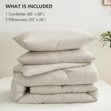 CozyLux Beige Queen Comforter Set, 3 Pieces Boho Solid Breathable Quilted Style Bedding Sets, Luxury Fluffy Soft Bed Set with Down Alternative Comforter for All Season (1 Comforter & 2 Pillowcases) CozyLux