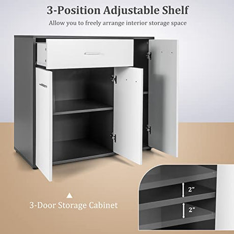 Giantex Buffet Cabinet with Storage, 3 Door Kitchen Cupboard with Large Drawer, Adjustable Shelf, Wood Kitchen Organizer, Entryway Console Table, Dining Room Furniture Giantex