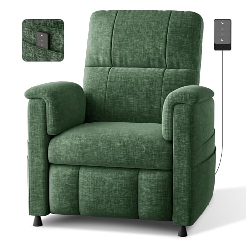 Pipishell Power Recliner Chair for Adults，Electric Recliner with Remote, Adjustable Recline/Footrest, Chenille Fabric,Thick Seat Cushion, Small Recliner for Living Room, Home Theater, Green