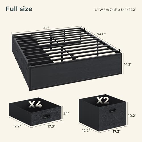 ADORNEVE Full Size Bed Frame with 6 Storage Drawers, Metal Platform Bed with Steel Slat Support, Footboard for Teen/Adult, No Box Spring Needed, Storage Space Under Frame,Easy Assembly, Black ADORNEVE