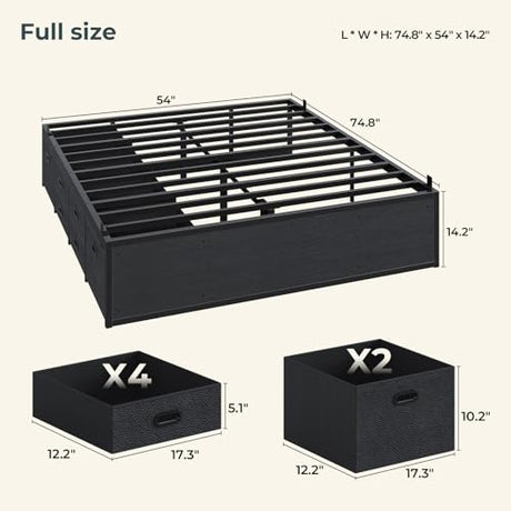 ADORNEVE Full Size Bed Frame with 6 Storage Drawers, Metal Platform Bed with Steel Slat Support, Footboard for Teen/Adult, No Box Spring Needed, Storage Space Under Frame,Easy Assembly, Black ADORNEVE