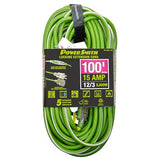 PowerSmith Heavy Duty Extension Cord 100 ft 12/3 Lighted Locking Outdoor SJOOW Rubber Jacket, 5 Year Warranty POWERSMITH