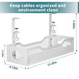 Under Desk Cable Management Tray No Drill, 13.38'' Metal Tray with Clamp for Wire Management, Litwaro Cord Organizer Home Office Damage to Standing Desk, White Litwaro
