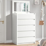 Jocoevol White Dresser 5 Drawer Dresser for Bedroom, Modern Fluted Dresser with Deep Drawers and Mirror, Wooden Dresser Chest of Drawers for Living Room, Hallway, Entryway Jocoevol