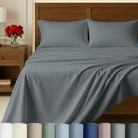 California Design Den 100% Egyptian Cotton Sheets King Size Bed Set - Certified Authentic Luxury, Soft and Durable Sateen, Deep Pocket King Size Egyptian Cotton Sheets Set - Grey California Design Den