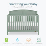 Dream On Me Storybrooke 5-in-1 Convertible Full-Size Baby Crib, GreenGuard Gold & BSA Certified, Convert to Toddler, Day & Full-Size Bed Sustainable Pinewood, 3 Mattress Height Settings - Meadow Green