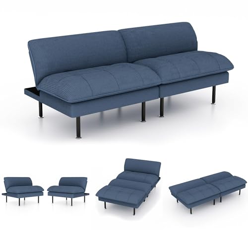 Ribilake 70" Futon Sofa Bed, 4 in 1 Multi-Function Couch Sleeper with Adjustable Backrest, Modern Convertible Futon, Recliner Small Loveseat for Living Room, Dorm, Blue Ribilake