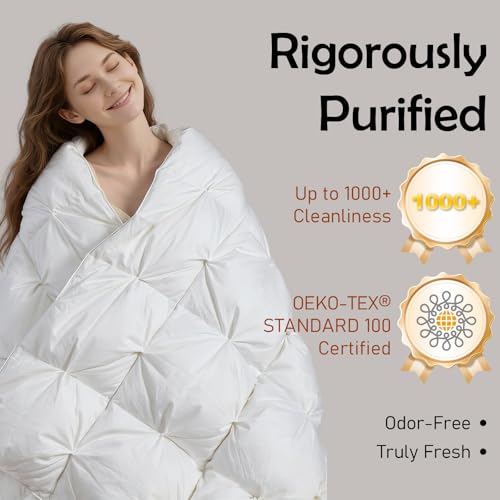 Gjzawayk Premium Goose Down Comforter King Size, 95% Goose Down, 750 Super Fill Power, 53oz Down Fill Weight,Breathable 100% Cotton, All Season Cloud Fluffy Duvet Insert,90"x100" Gjzawayk