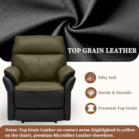 AIRSKY Genuine Leather Recliner Chair, Top Grain Leather, Italian Water-Washing Process, Reclining Sofa Chair for Reading, Single Sofas for Living Room, Theater Seating, Bedroom. Black,R1 AIRSKY