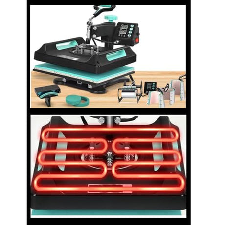BDJSN 8 in 1 Heat Press, 38x38cm Multifunction Heat Transfer Machine, Precision Printer T-Shirt Textile Printing Machine Combo Kit for T Shirts/Mug/Hat/Plate/Cap BDJSN