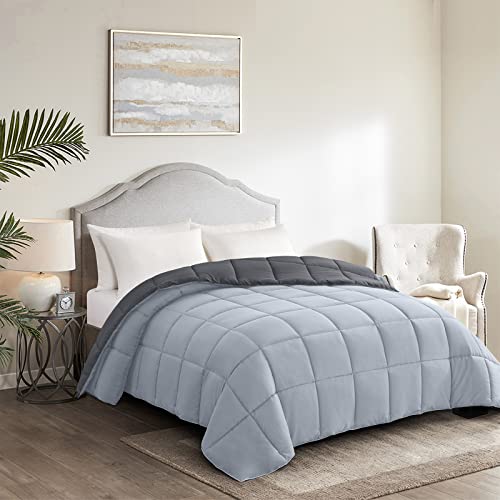 Homelike Moment Twin Comforter Duvet Insert- Grey Down Alternative Bed Comforter Twin Size, Lightweight Bedding Comforters Quilted Soft All Season Reversible Dark Gray/Light Grey Homelike Moment