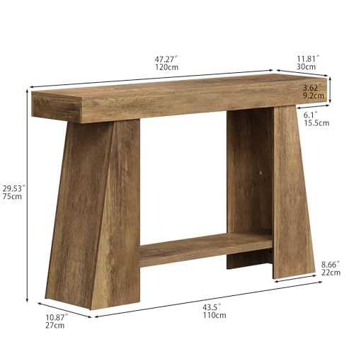 Tohomeor 47.24" Farmhouse Entryway Console Table, Narrow Sofa Table Behind Couch, Wooden Rectangular Entry Table with Storage Shelves for Entrance, Hallway, Living Room, Foyer Tohomeor