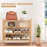 4 Tier Bamboo Shoe Rack Storage Organizer for Closet, Multifunctional Stackable Free Standing Shoe Shelf Organizer for Small Space,Entryway,Hallway,Bathroom 27"x11"x26"(Natural, 4 Tier) Buymoth