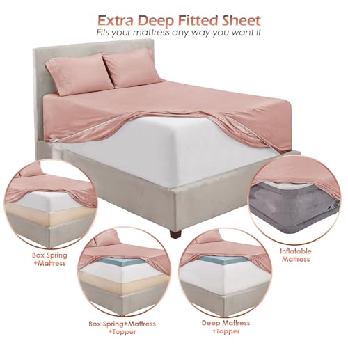 Hearth & Harbor Extra Deep Pocket Sheet Sets, Luxury Soft 6 Piece Bed Sheet Set Fits Mattress 18-24 Inches - Queen, Peach Beige Hearth & Harbor