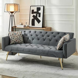 Trygoal Futon Sofa Bed, Convertible Futon Couch with Adjustable Backrest, 68.31” Folding Sofa Bed with 2 Pillows & Metal Legs, Sleeper Loveseat with Armrest for Home Office, Dark Gray Trygoal