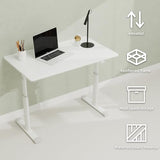 Penau Adjustable Height Standing Desk, Manual Crank Sit Stand Computer Desk, Minimalist White Engineered Wood Top, White Iron Double Column Frame, 39.37 x 23.62 x 35.43 Inchs Penau